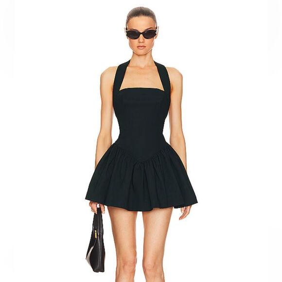 NWT HELSA Faille Halter Mini Dress Black ballerina party Revolve Sz L - Picture 1 of 10
